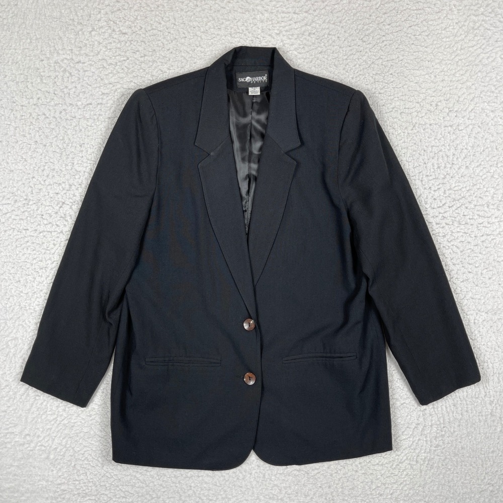 Sag Harbor Blazer Womens 14P Black Two Button Professional Petite Jacket 112454